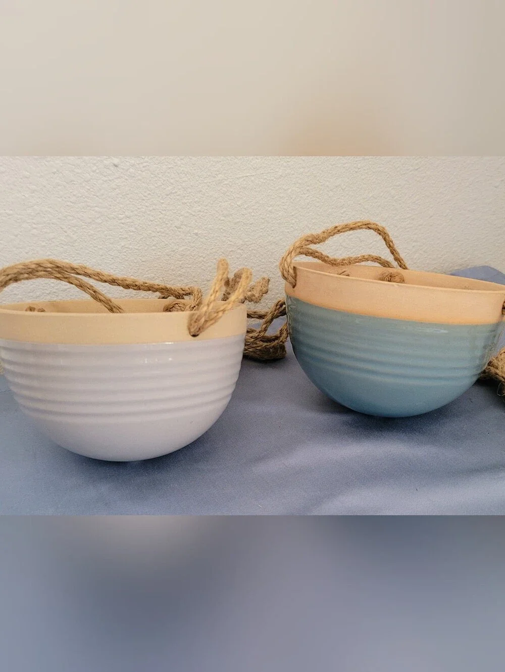 Handmade Ceramic Hanging Planter - Blue and Gray